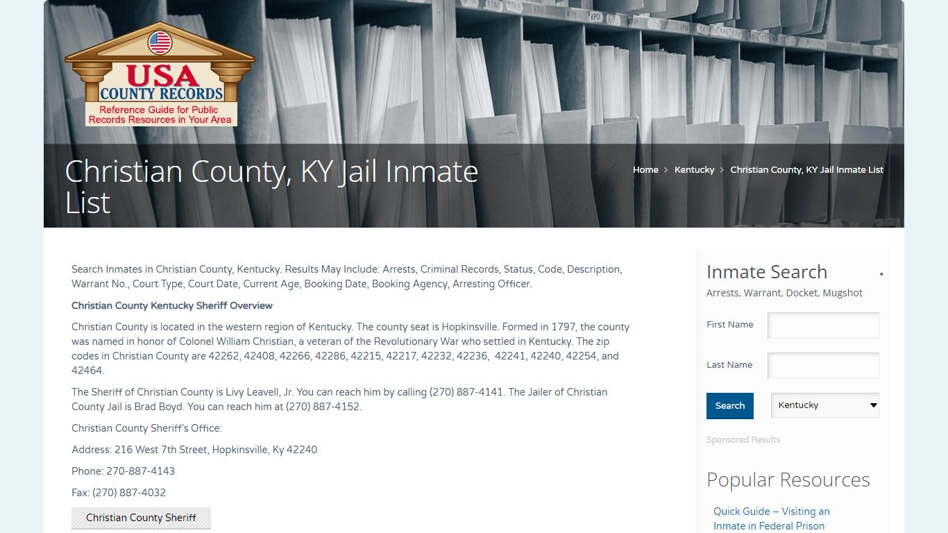 Christian County, KY Jail Inmate List | Name Search